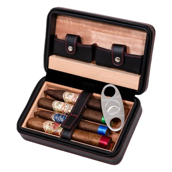 My Father Travel Humidor Black Leather